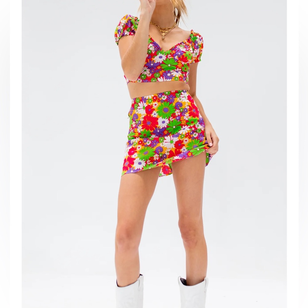 Peppermayo Brady Crop Top and Skirt Set Retro 70s Floral - Size 2 / XS